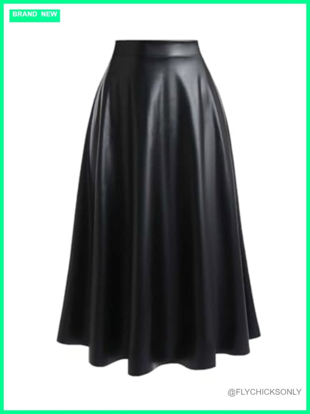 Plus Size Faux Leather High Waisted A Line Long Skirt Flowy Flare